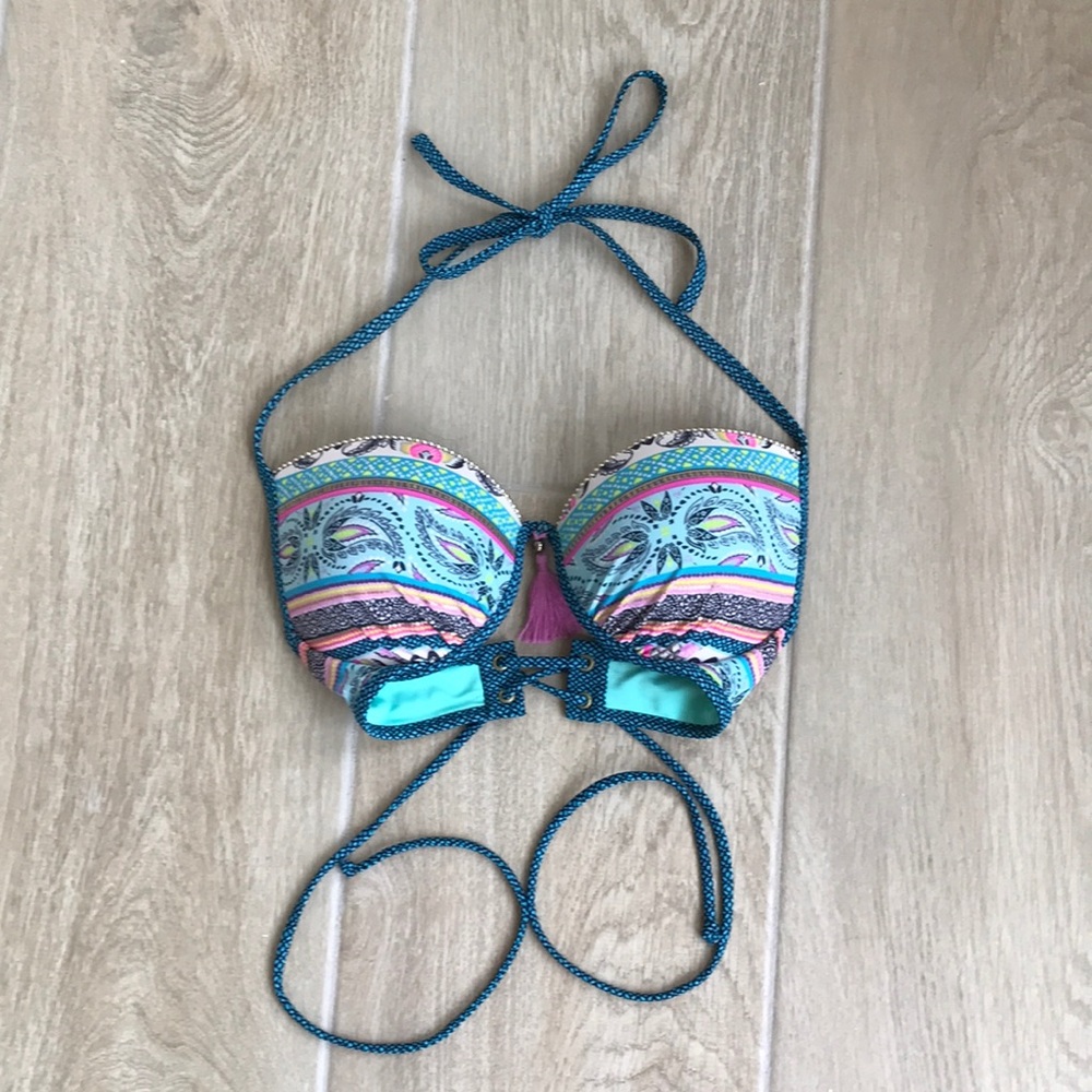 Shade & Shore Bikini Top Women’s 34C Turquoise Blue & Pink Bikini Top 34C